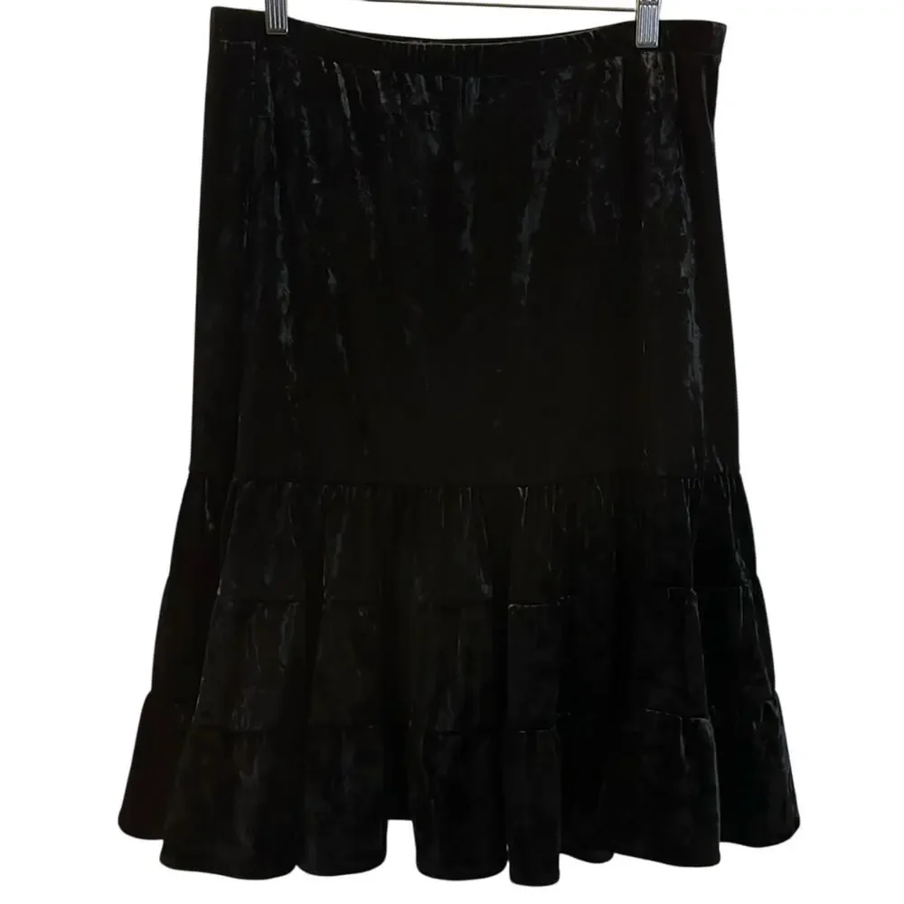 New York & Co Black Crushed Velvet Skirt Womens Size Medium Midi Whimsigoth
